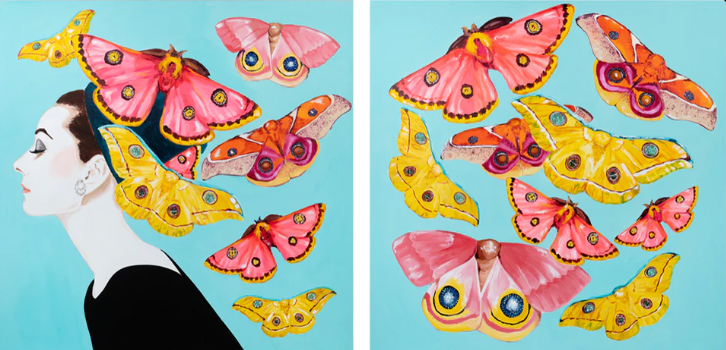 Audrey Diptych With Emperor Moth Swarm