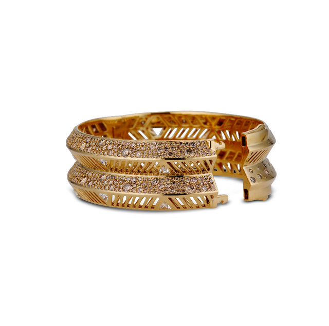GARNI　Bangle CZ Gold-Plated Silver 6mm Mesh Cuff Bangle